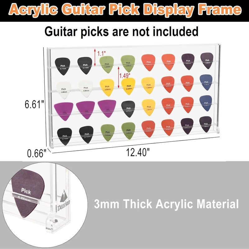 TXesign Guitar Pick Wall Mount Display Case for Picks Storage and Display, Guitar Pick Display Frame Acrylic Guitar Pick Display Box Storage Case Hold Up to 32 Guitar Picks (Transparent) - Image 2